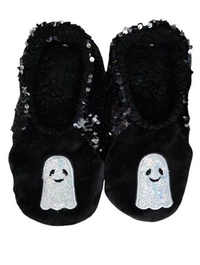 Flip Sequined Black/Silver Ghost Slipper Socks